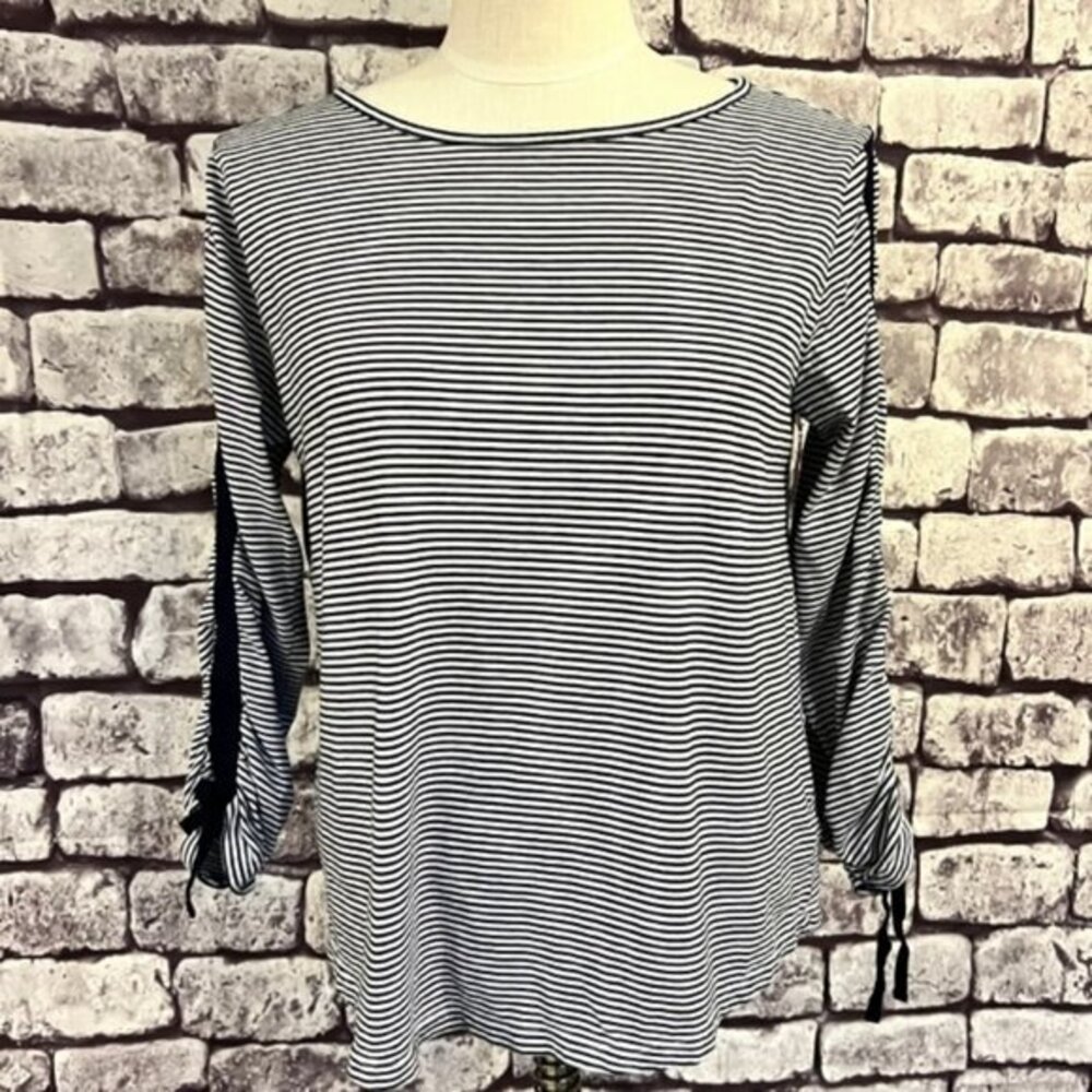 Talbots Black & White Stripe 3/4 Sleeve Blouse Size M